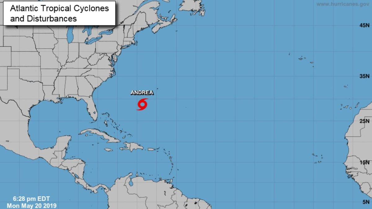 Subtropical Storm Andrea formed in the Atlantic, the National Hurricane Center announced Monday evening. (Source: National Hurricane Center)