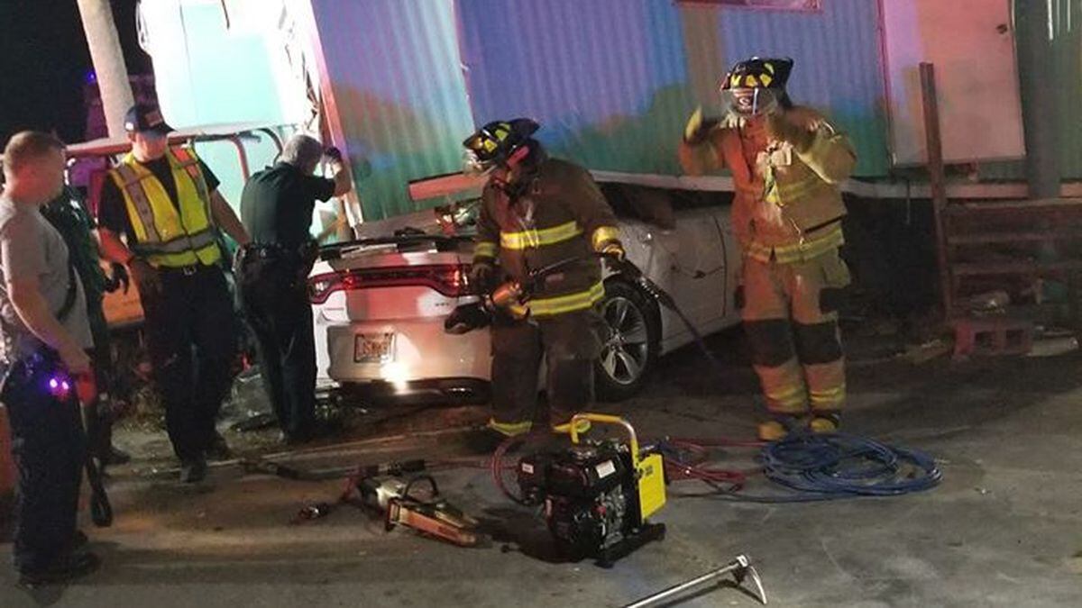 A 2016 Dodge Charger collided with a center median concrete curb and went airborne before...