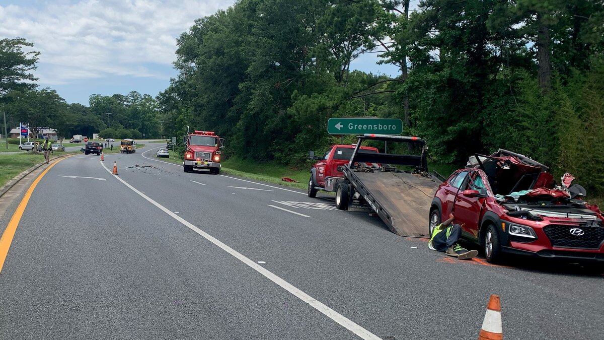 Troopers say none of the seven children on the bus were injured in the crash.