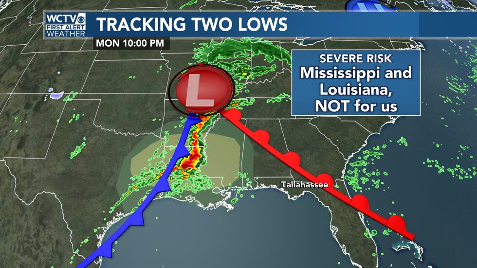 Severe risk NOT locally, but for folks in Louisiana and Mississippi Monday.
