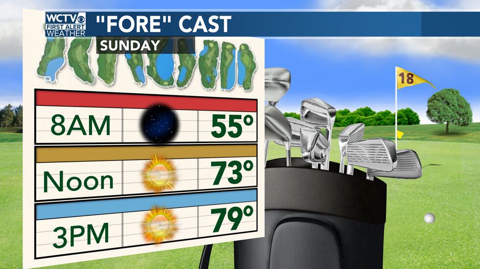 Sunny with a high in the upper 70s Sunday.