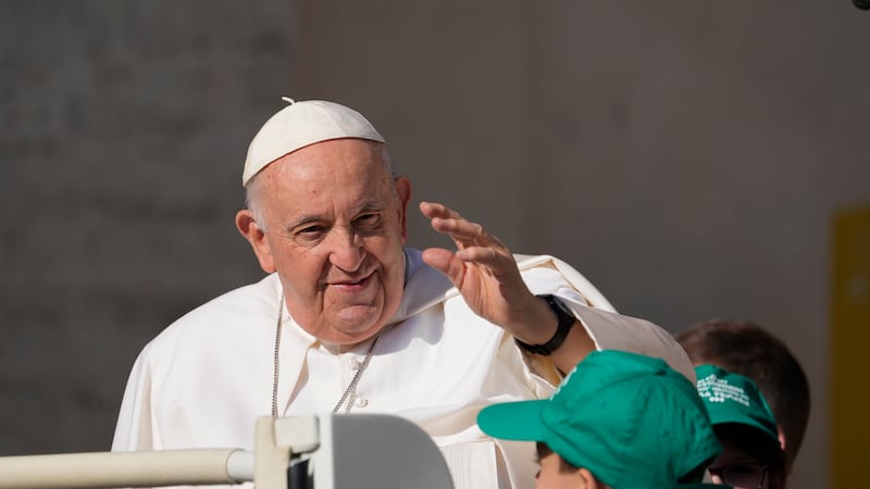 Pope Francis arrives for his weekly general audience in St. Peter's Square at The Vatican,...
