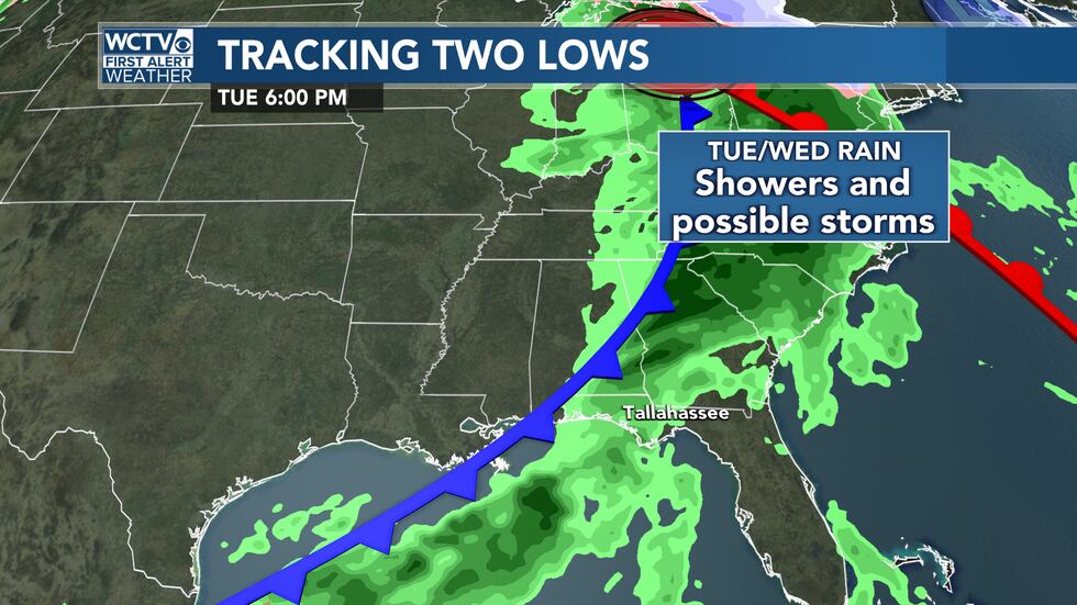 Rain chances return Tuesday and Wednesday as a cold front arrives.