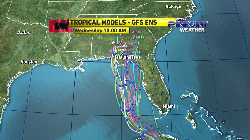 The American GFS model ensemble member guidance on Tropical Storm Elsa's track as of Monday...