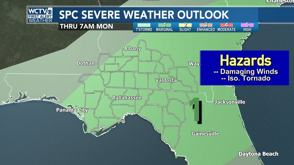 A level 1 out of 5 risk of damaging wind gusts and isolated tornadoes is in place for the Big...