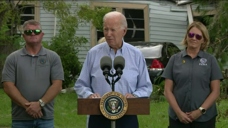 President Joe Biden speaks in Live Oak about Hurricane Idalia recovery efforts