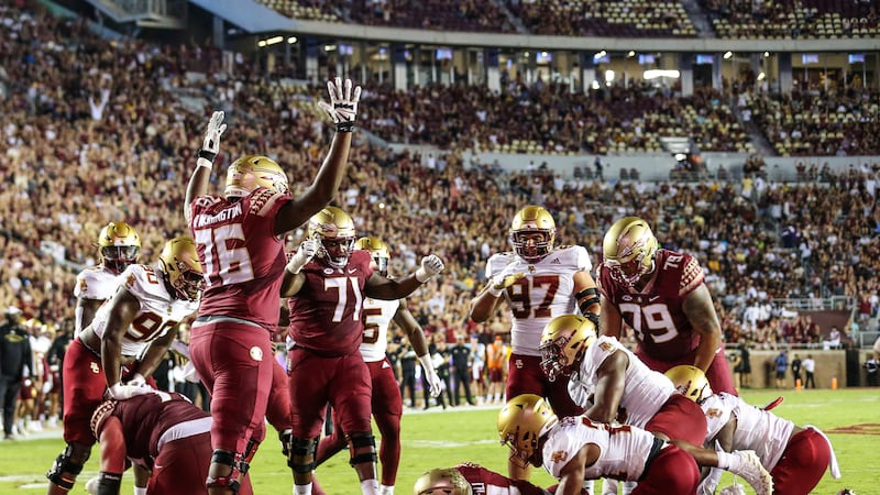 Florida State running back Lawrance Toafili (9) runs the ball in for a touchdown during the...