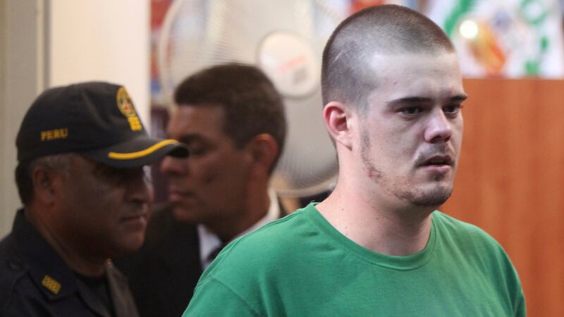 FILE - Joran van der Sloot arrives to the courtroom for his sentence at San Pedro prison in...