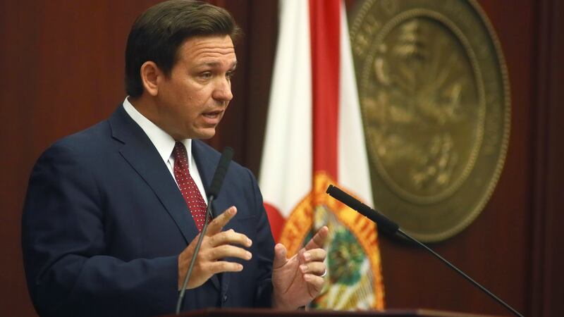 Florida Gov. Ron DeSantis speaks Tuesday, March 2, 2021, during his State of the State address...